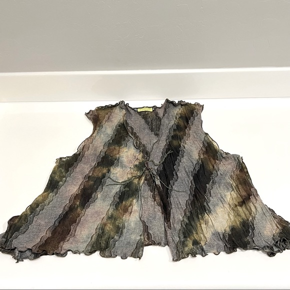 Giselle Shepatin handmade vest, semi-sheer, burnout floral theme/ lagenlook, M - Picture 4 of 15